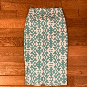 Aqua Patterned Pencil Skirt